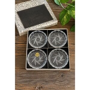 Vintage Crystal de Belfor Bohemia Pinwheel Star Coasters Set 4 Lead Crystal